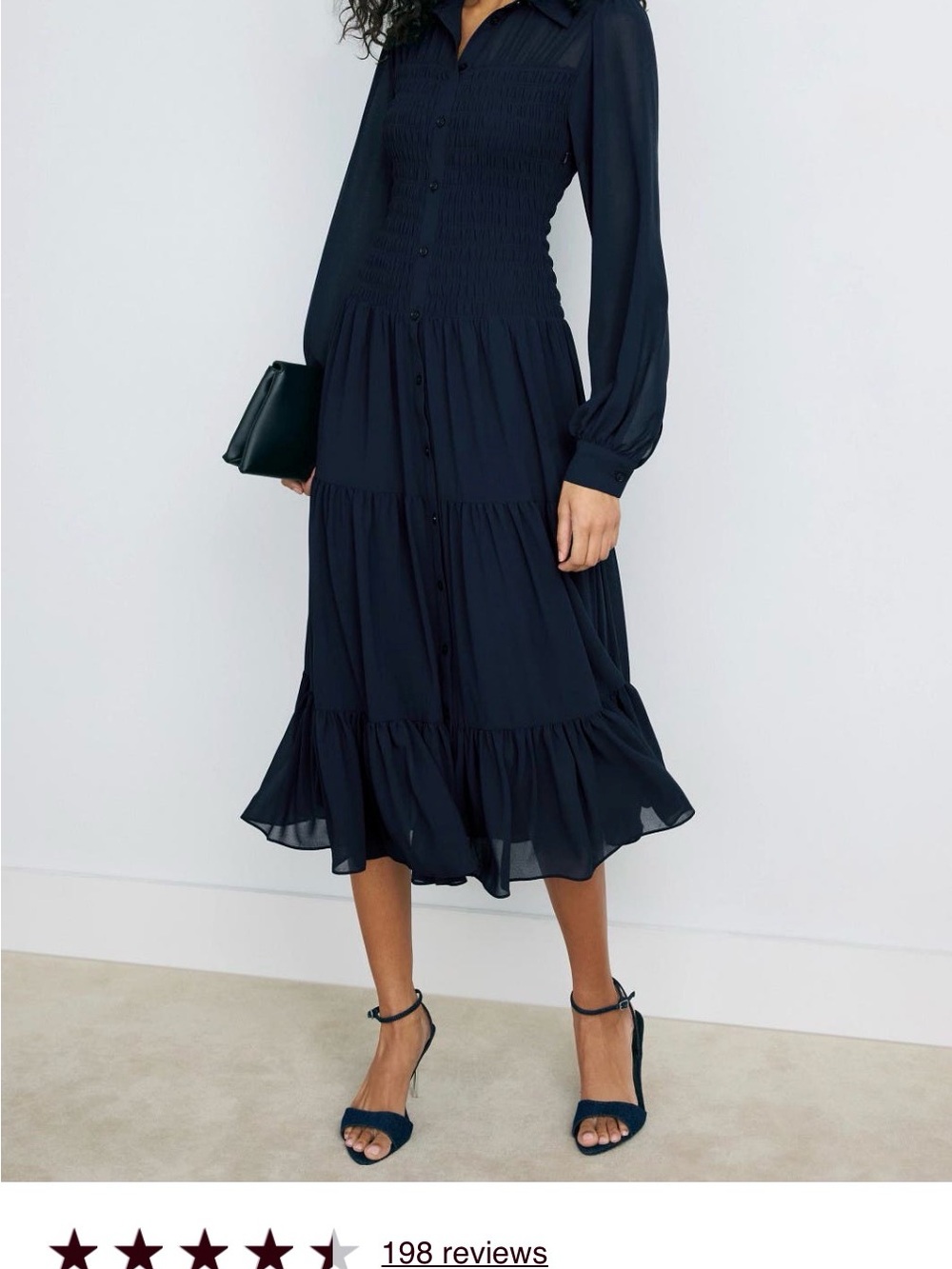 Michael Kors Navy Button-Front Tiered Midi Skirt